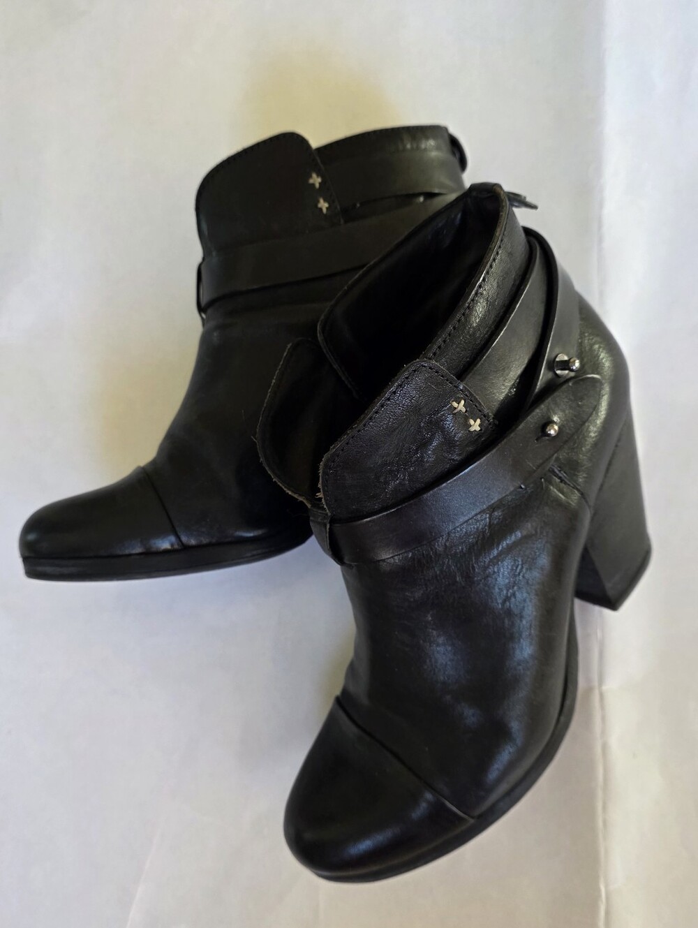 Rag & Bone Harrison Ankle Boots Black Leather Harness Strap Size 8